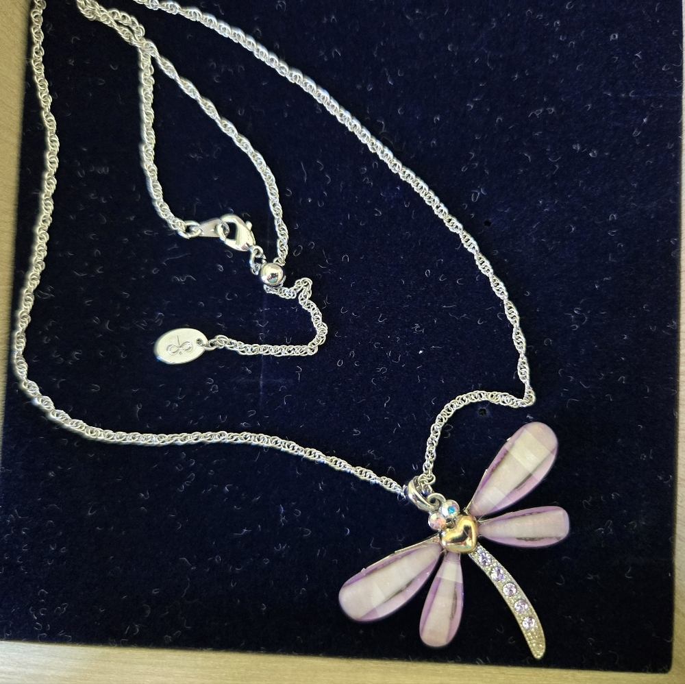 Forever Crystals Silver Dragonfly Pendant Necklace